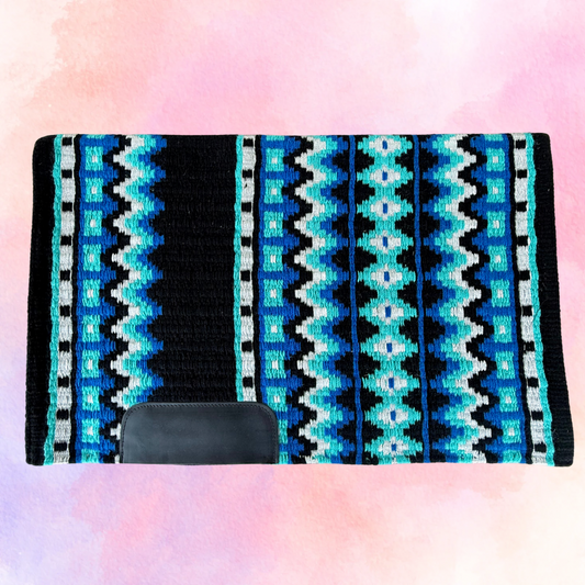 SB041 - Western oversized showblanket A - Zwart, turquoise, kobalt blauw