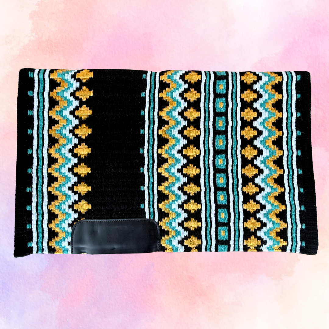 SB051 - Western oversized showblanket A - Zwart, turquoise, goud