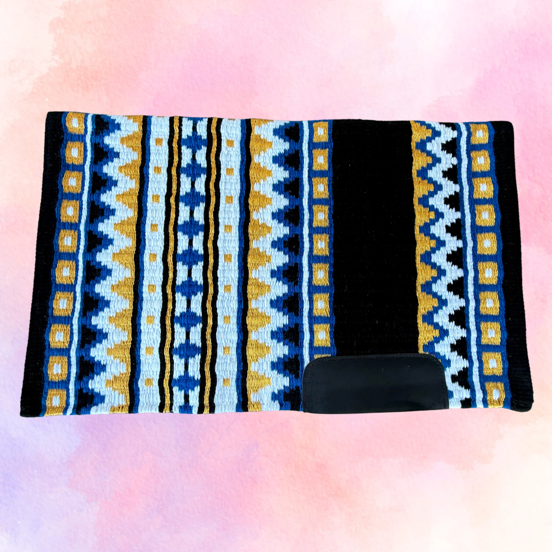 SB060 - Western oversized showblanket A - Zwart, blauw, goud