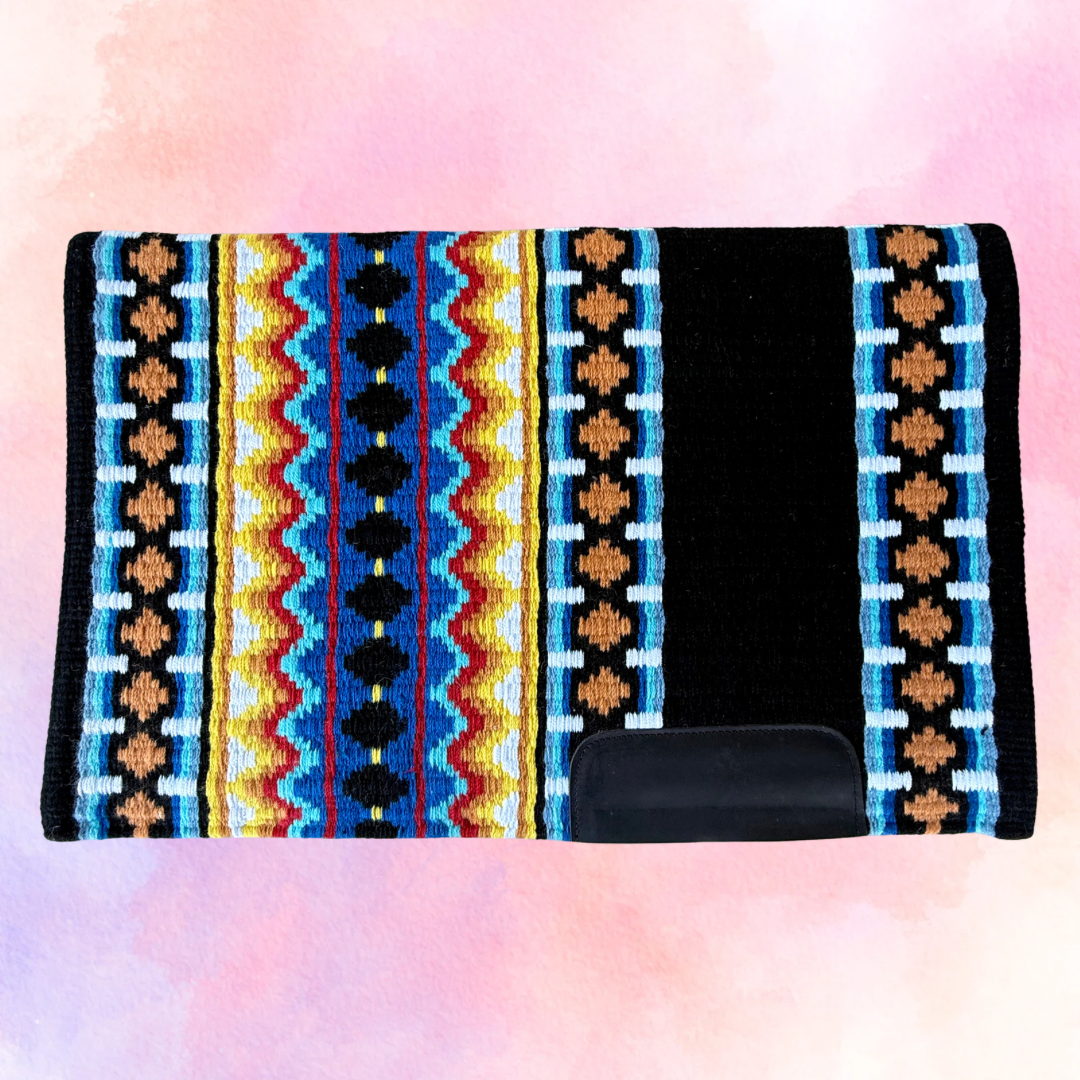 SB068 - Western oversized showblanket A - Zwart, blauw, geel