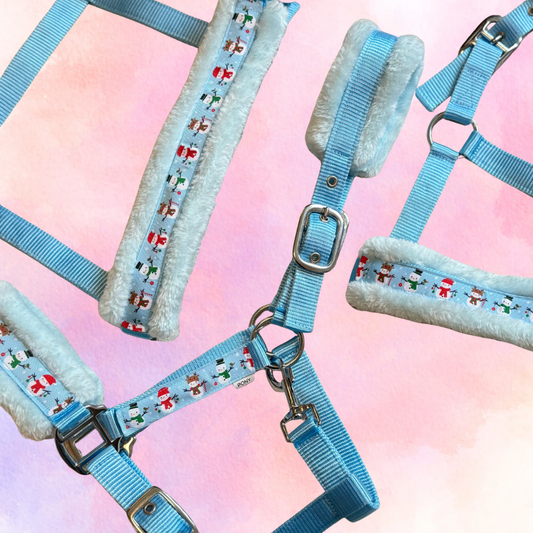 Happy Halsters - Sneeuwpop Kerst halster (bont) lichtblauw