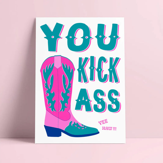 Studio Inktvis - Wenskaart You kick ass Turquoise