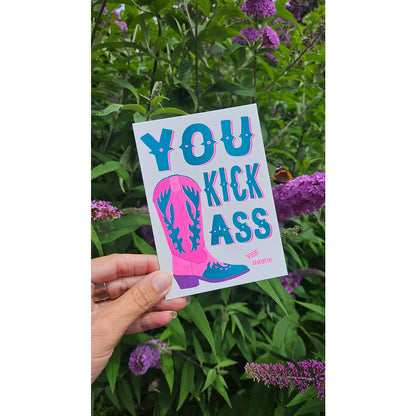 Studio Inktvis - Greeting card You kick ass Turquoise