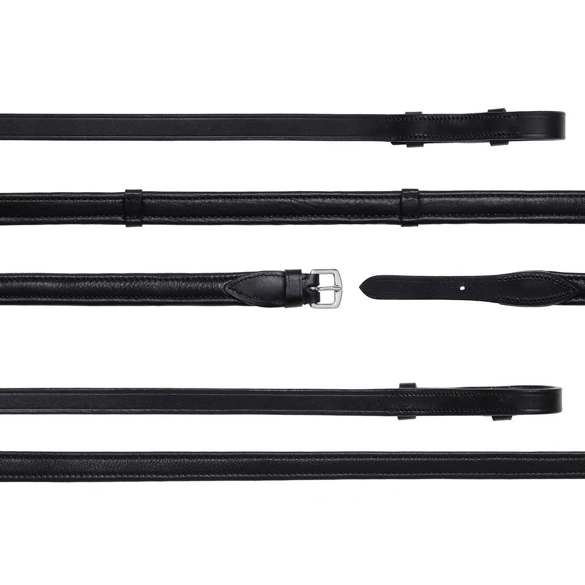 ARTÍCULOS NO RECLAMADOS - Lumiere - Riendas dobles acolchadas de cuero Nappa negro (oro/plata)