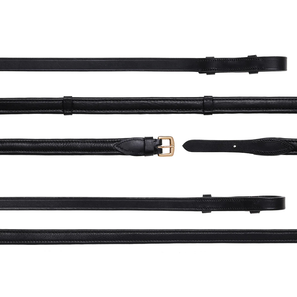 ARTÍCULOS NO RECLAMADOS - Lumiere - Riendas dobles acolchadas de cuero Nappa negro (oro/plata)