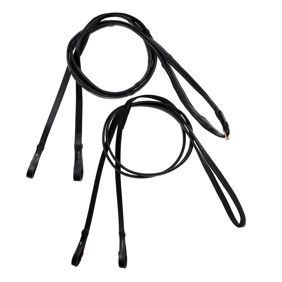 ARTÍCULOS NO RECLAMADOS - Lumiere - Riendas dobles acolchadas de cuero Nappa negro (oro/plata)