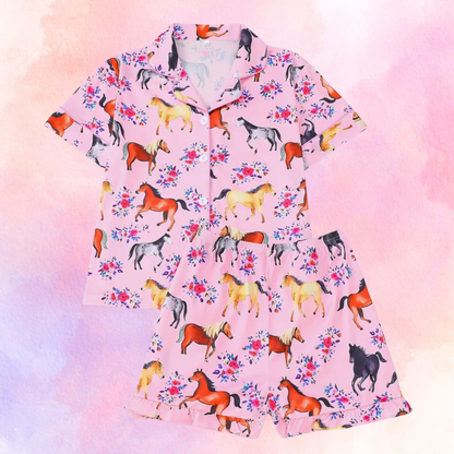 FMH - Kids Summer Pajama Set/Loungewear Pink Pony