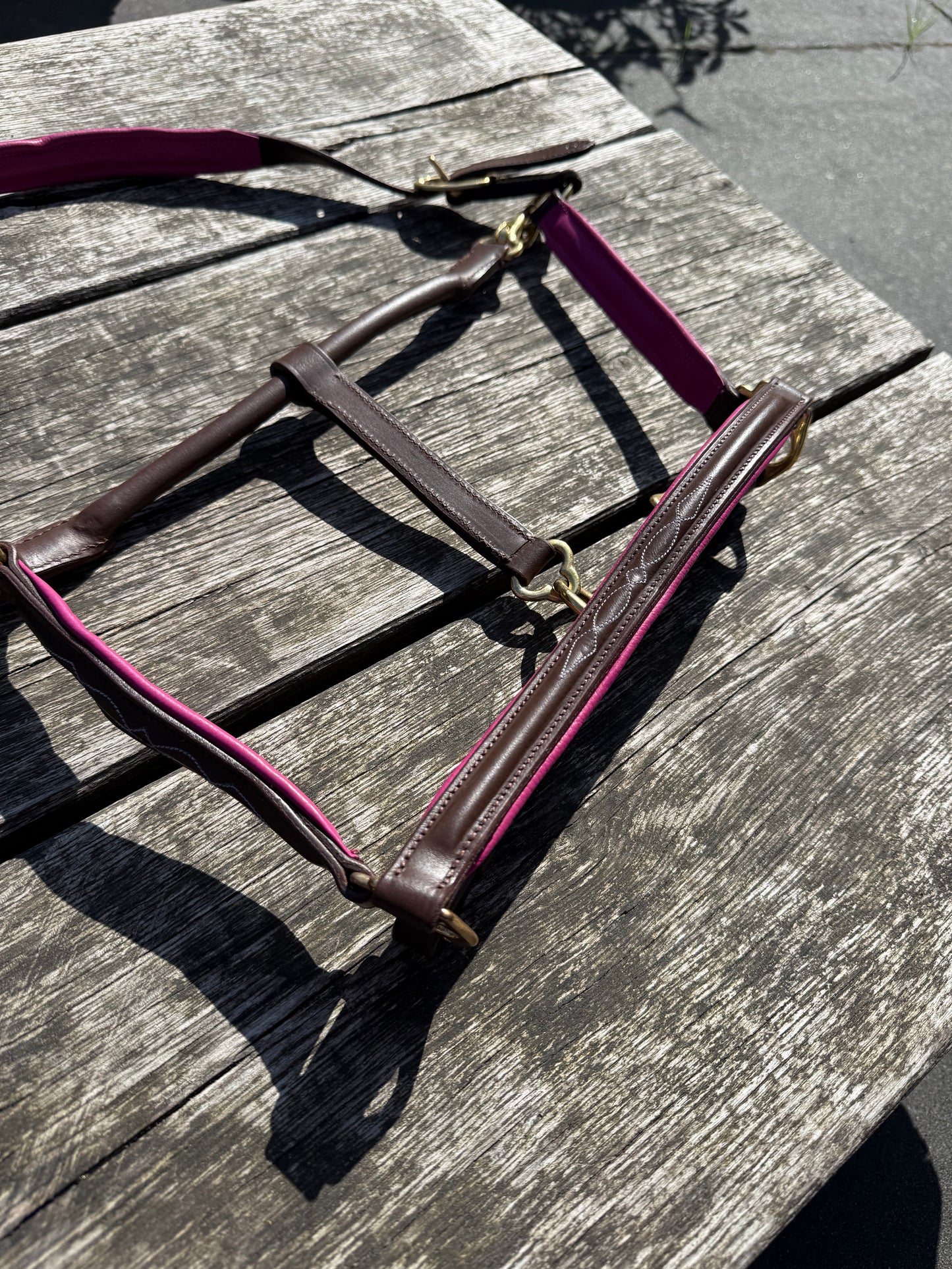 FMH - Havana lederen halster met gekleurde underlayment ‘Colour Pop’ roze