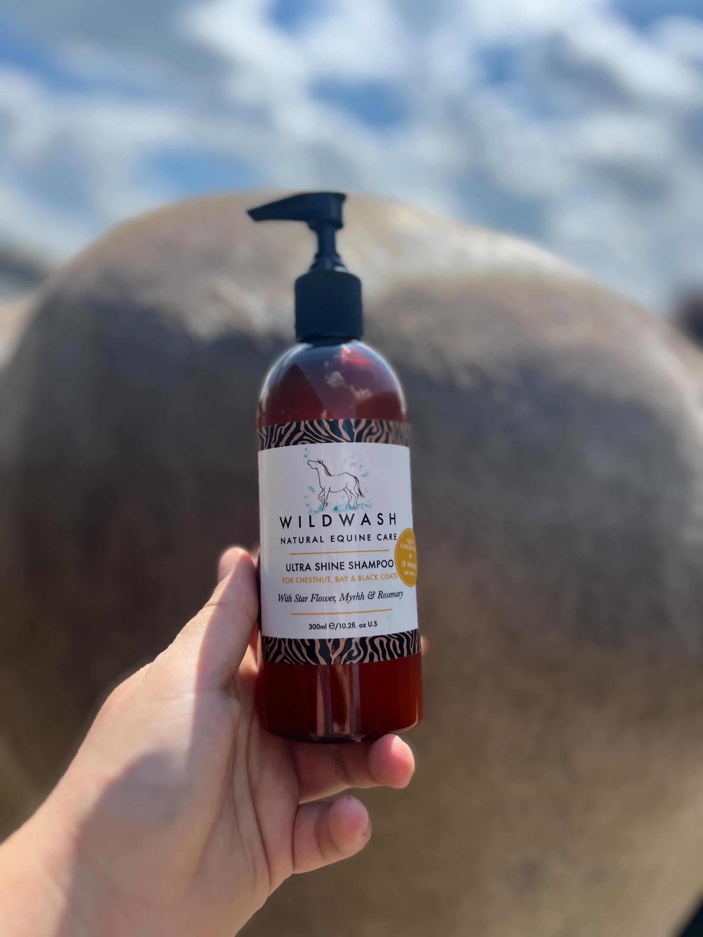 WildWash - Equine Ultra Shine Natuurlijke paardenshampoo voor kastanjebruine, bruine en zwarte vachten 300ml