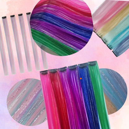 FMH - Clip-in Combo Hair Extensions Colored Hair with Tinsels for Tail and Mane