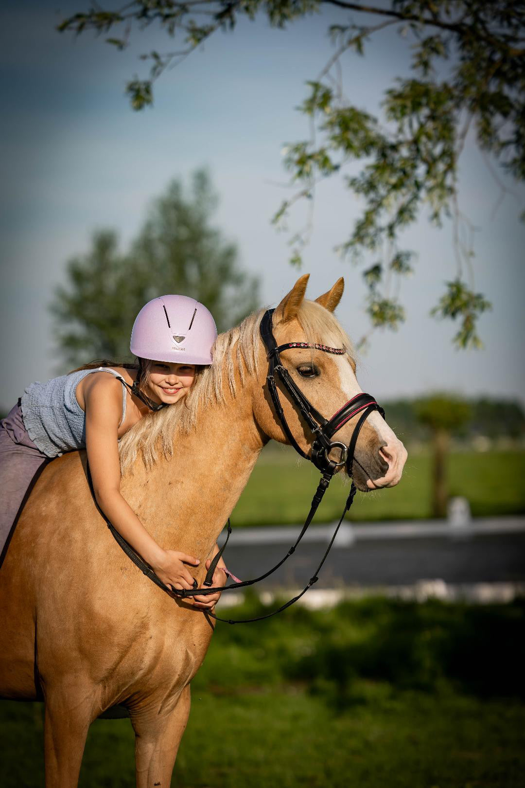 UNCLAIMED ITEMS - FMH - Luxe Hanoverian hoofdstel ‘Oops, I’m a Diva’ met dubbele neusriem roze onderlegd zwart leder incl. teugels (promoveiling) FULL