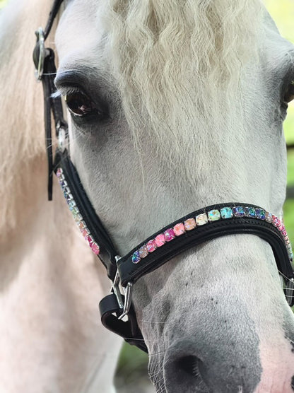 FMH - Lederhalfter ‘Rainbow Road’ mit Regenbogen Strass