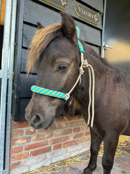 Het Paardenatelier - Tauhalfter Set Halfter + Halfterseil ‘Summer Vibes’ beige/türkis/gelb