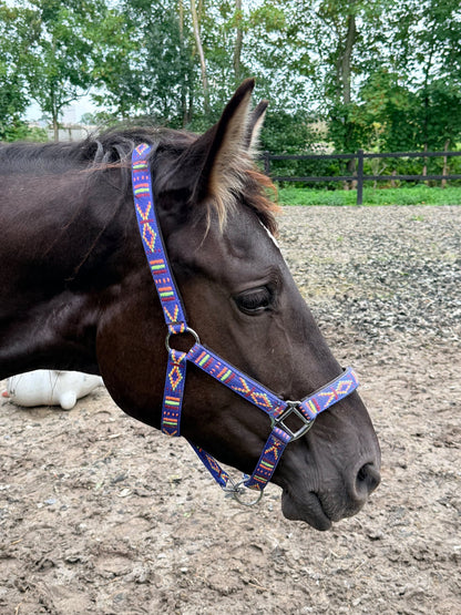 FMH - Besticktes Nylonhalfter mit Polsterung „Nomad Spirit“ blau