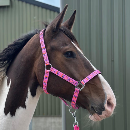 FMH - Embroidered nylon halter with padding ‘Nomad Spirit’ hot pink
