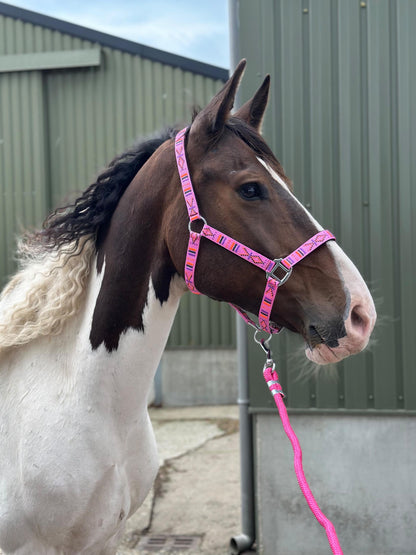 FMH - Embroidered nylon halter with padding ‘Nomad Spirit’ hot pink