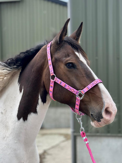 FMH - Embroidered nylon halter with padding ‘Nomad Spirit’ hot pink