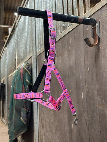FMH - Embroidered nylon halter with padding ‘Nomad Spirit’ hot pink