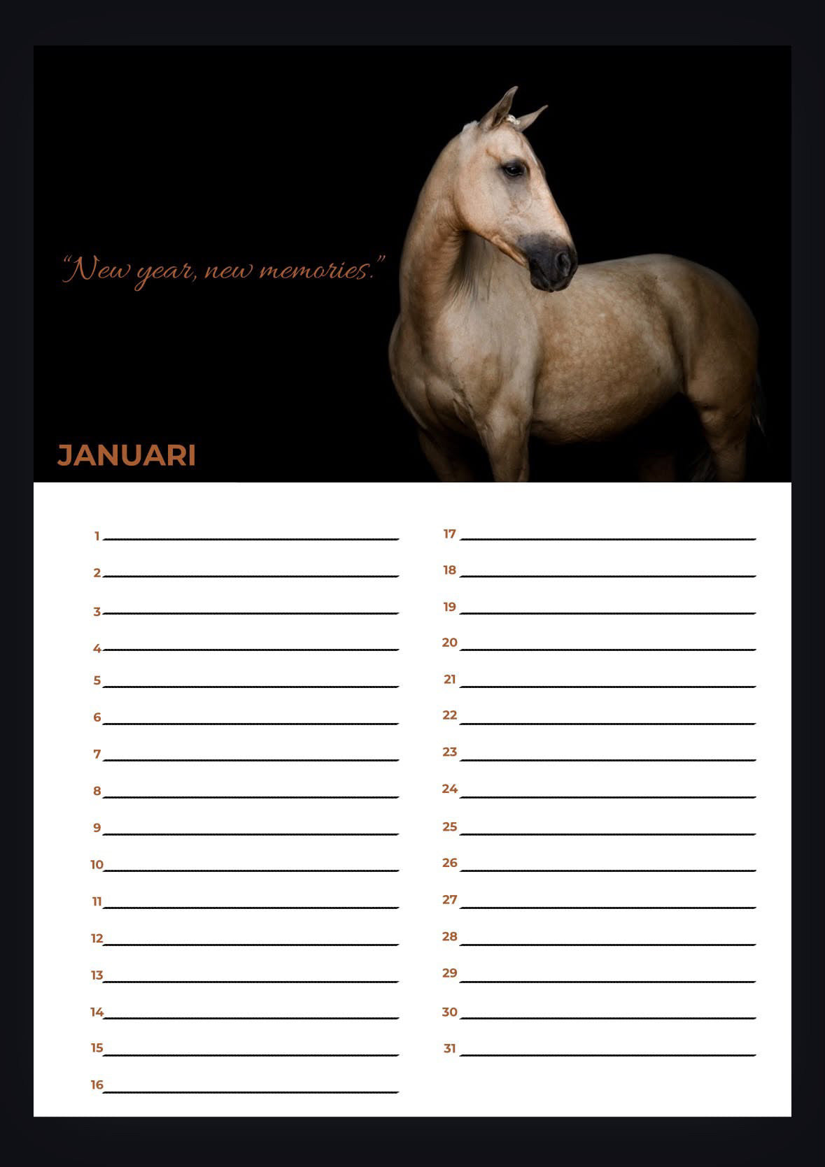Take That Memory - A4 Verjaardagskalender Blackphoto Paarden