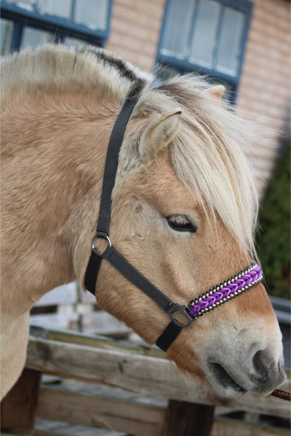Freni per cavalli fatti a mano - Capestro annodato ‘Purple Rain’ Antracite/viola
