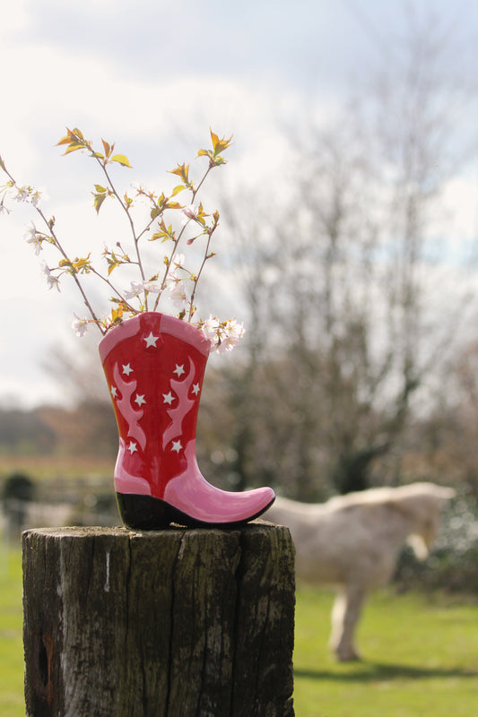 Sass &amp; Belle - Cowboy boot vase red/pink