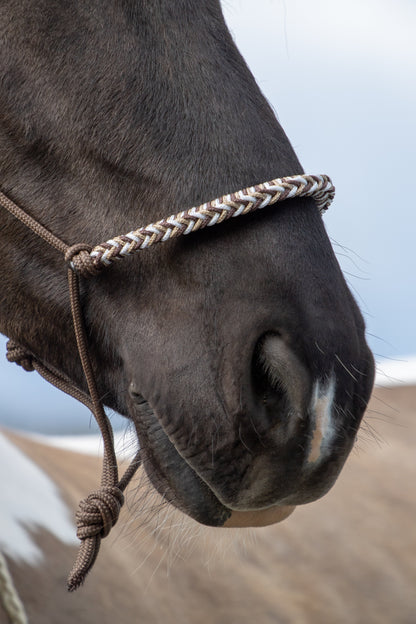 Rope halter braided noseband brown, white and beige
