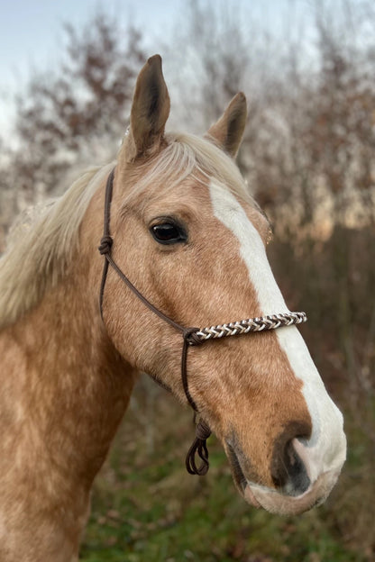 Rope halter braided noseband brown, white and beige