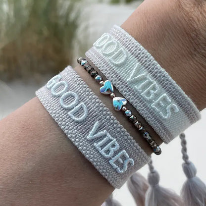 Parsley & pepper - Good Vibes armband beige/ wit