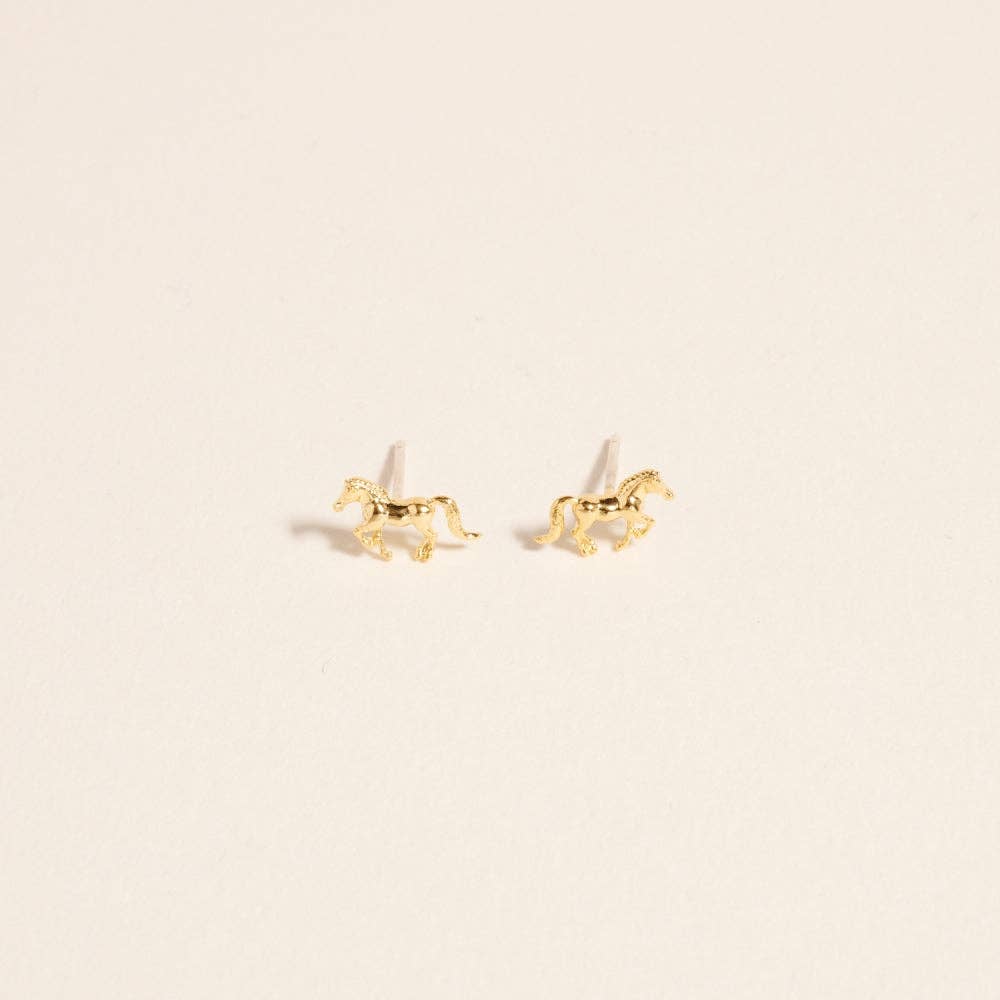 Designature - Gold Plated Rodeo Horse Western Stud Earrings