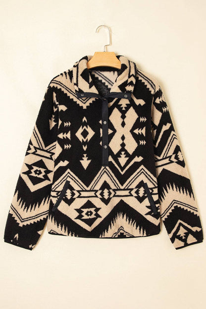 Pretty Bash - Western Aztec Fleece Half Zip Sweatshirt