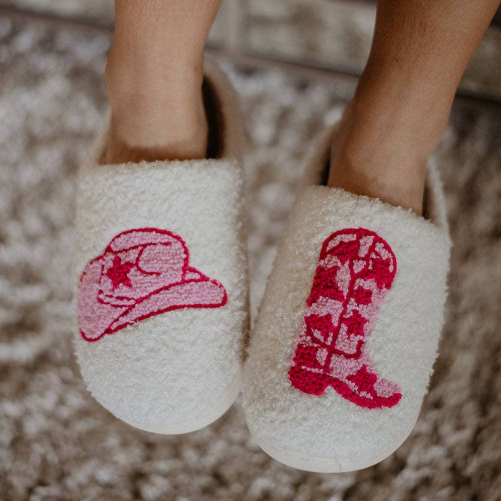 KatyDid - Westernlaarzen en cowgirl-hoed fuzzy pantoffels sloffen
