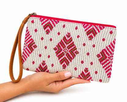 The Bling Barn - Perlen-Tasche Handtasche Clutch mit Handgelenkschlaufe Rodeo Rose