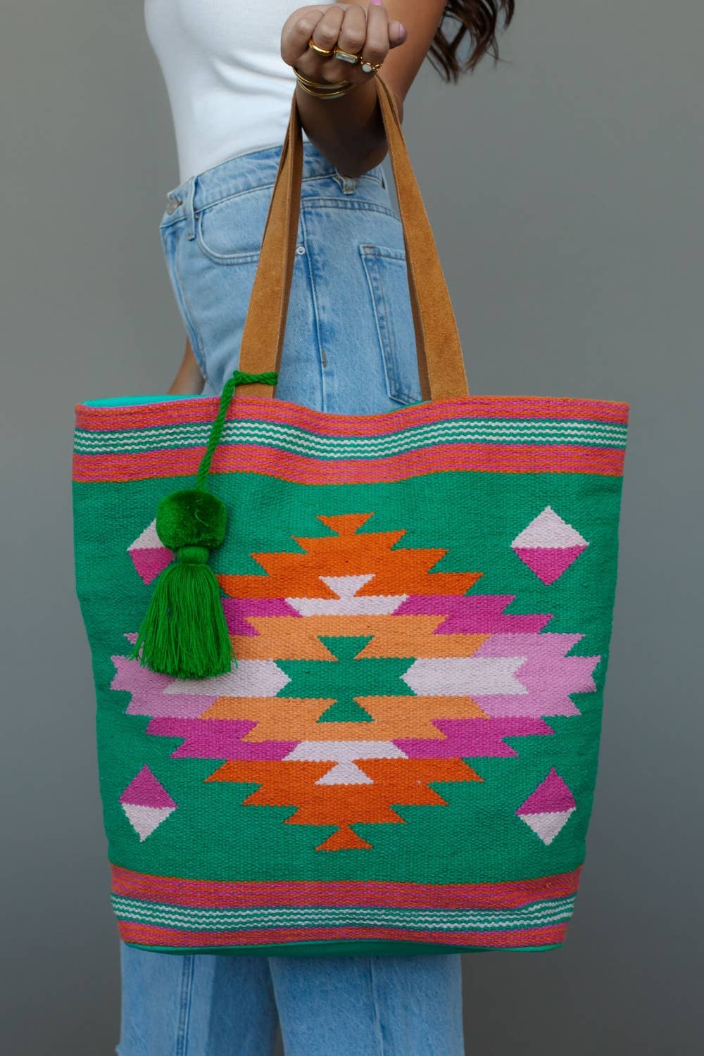 Panache Apparel Co - Sac fourre-tout western vert, rose et orange