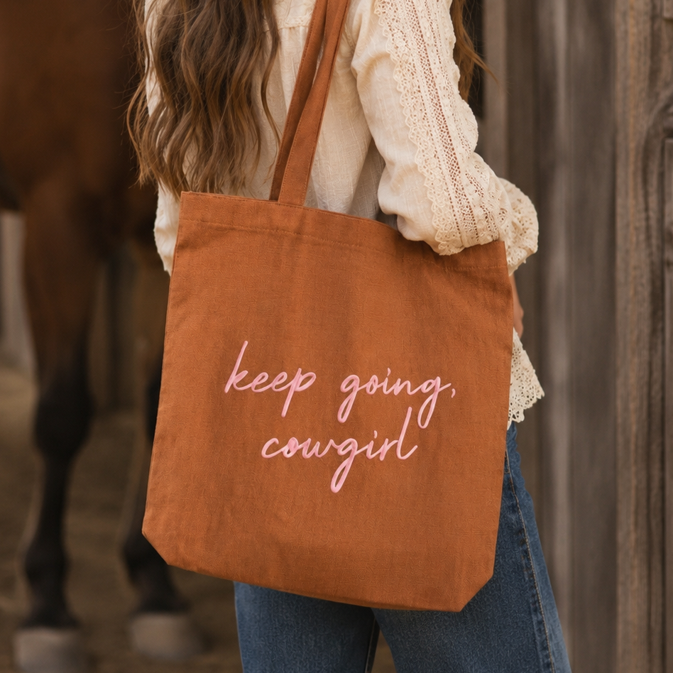 Bridle Up Hope - Keep Going Cowgirl geborduurde canvas tas