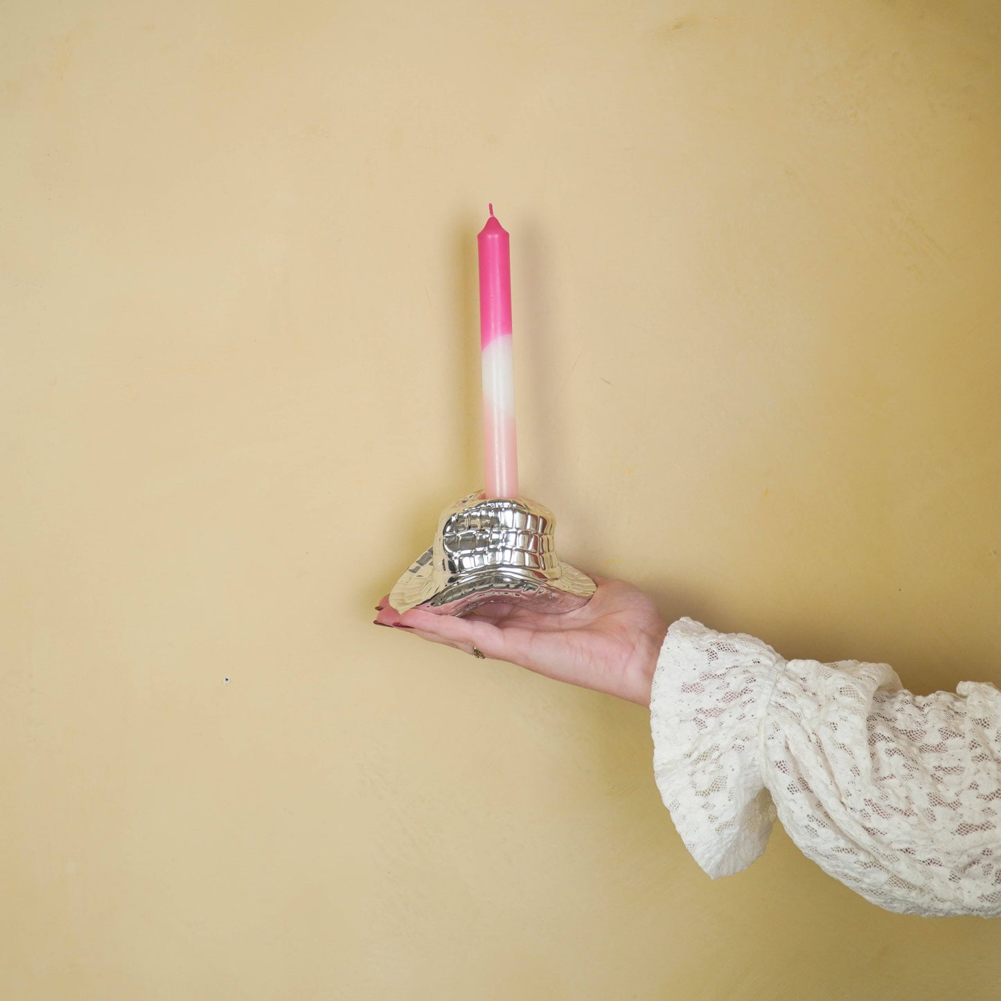 Housevitamin - Candle Holder Cowboy Hat Ceramic Silver