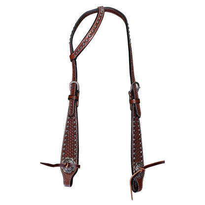 LS Western - Western Lederen one-ear hoofdstel met cross-tooling en studs medium oil