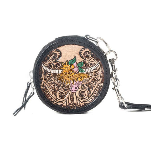 Myra Bag - Western Crest Handgemaakte Leren Muntzak in Woestijnbruin