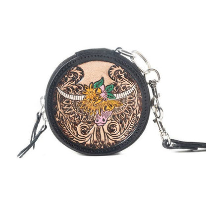 Myra Bag - Western Crest Handgemaakte Leren Muntzak in Woestijnbruin