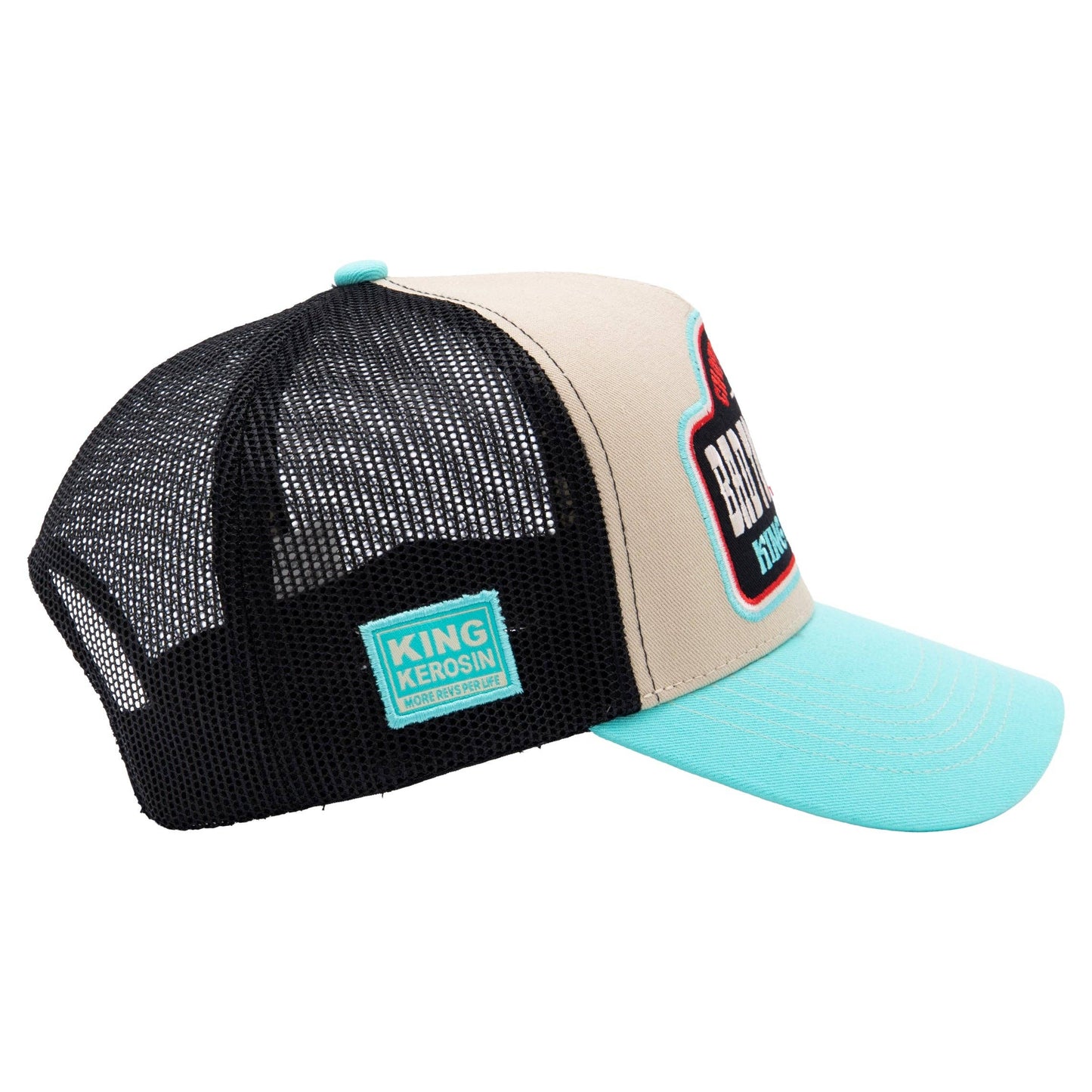 King Kerosin - Cappellino da camionista Bad to the Bones in beige/nero/turchese