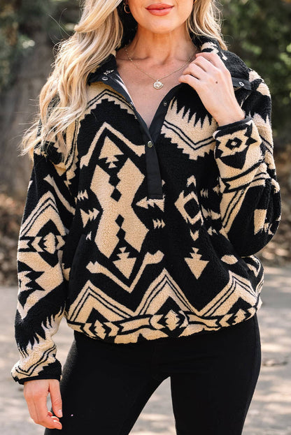 Pretty Bash - Western Aztec Fleece Half Zip Sweatshirt