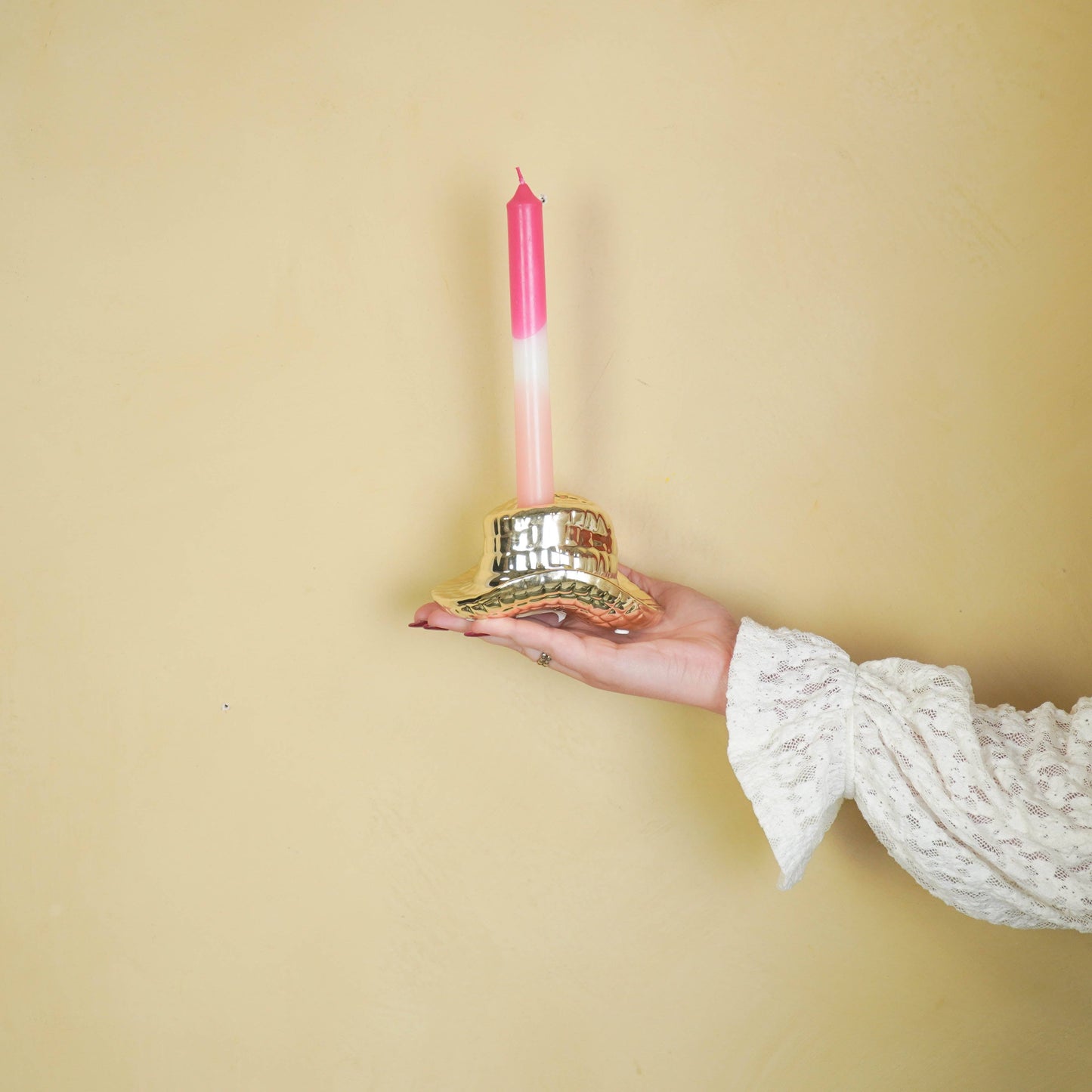 Housevitamin - Candle Holder Cowboy Hat Ceramic Gold