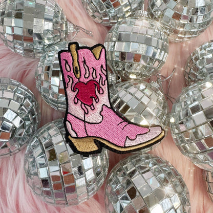 Wildflower Co - Burning Love Cowgirl cowboylaarzen patch strijkapplicatie roze of lila