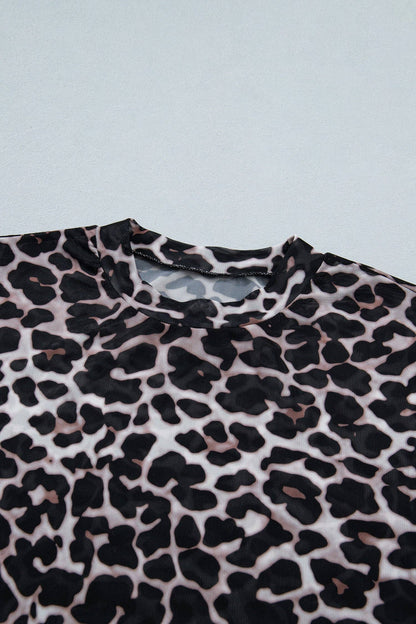 Pretty Bash - Leopardenmuster Mesh-Top mit kurzen Ärmeln