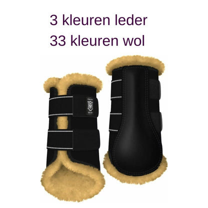 Lederen beenbeschermers met lamswol bont