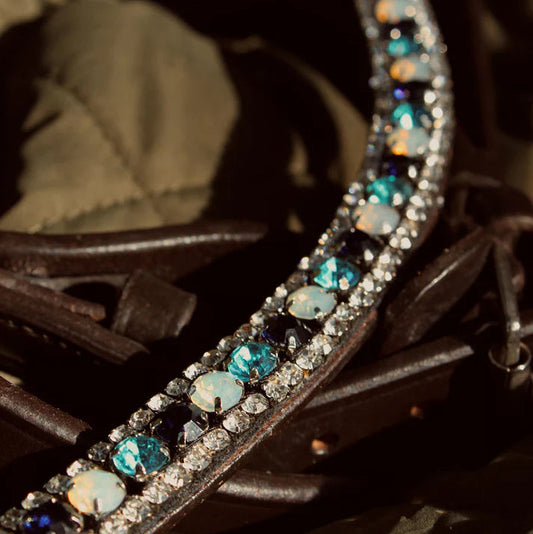 Lucas & Lilli - Diamante Browband black leather Blue Fizzy