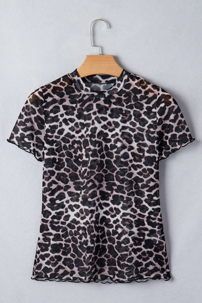 Pretty Bash - Leopardenmuster Mesh-Top mit kurzen Ärmeln