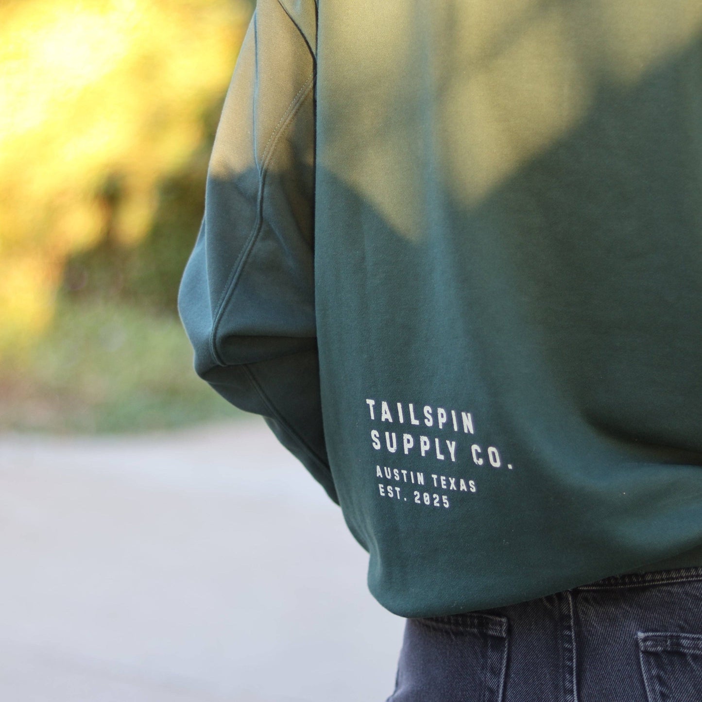 Tailspin – Retro-grüner Austin Texas Reverse Crewneck Sweater Unisex