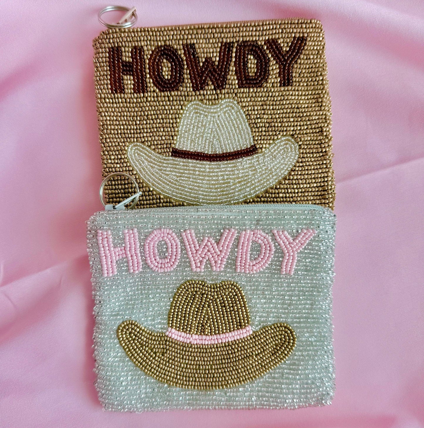 Pria Handmade - Beaded Bag Howdy Cowgirl kleingeldportemonnee met kraaltjes zilver/ goud