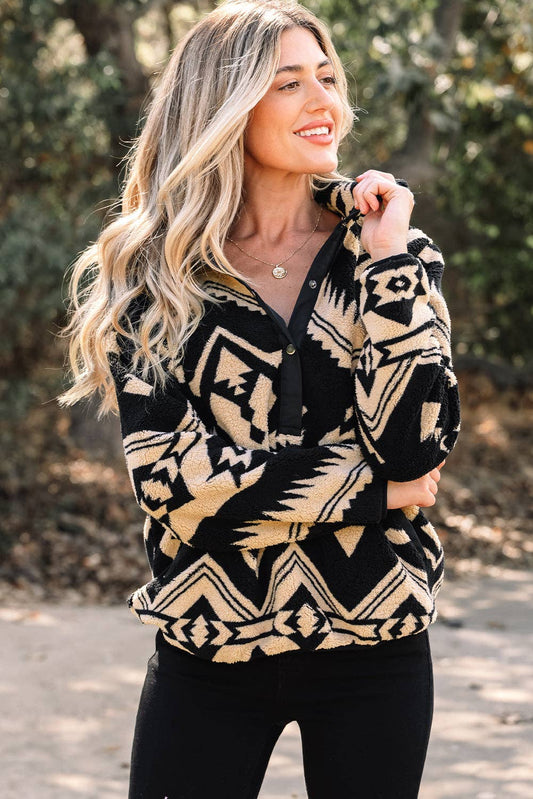 Pretty Bash - Western Aztec Fleece Half Zip Sweatshirt