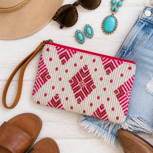 The Bling Barn - Bolso con cuentas bolso de mano clutch con correa de muñeca Rodeo Rose